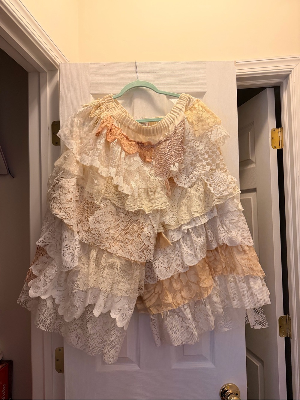 Free People Layered Lace Ruffled pants in Cream and Tan